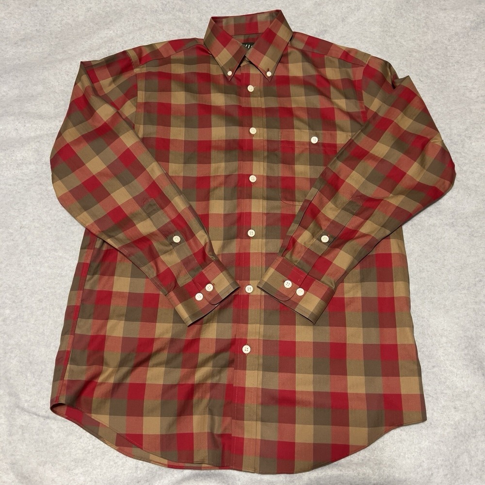 Orvis Shirt Mens Medium Red Plaid Herringbone Plaid Hiking Camping Outdoors GORP